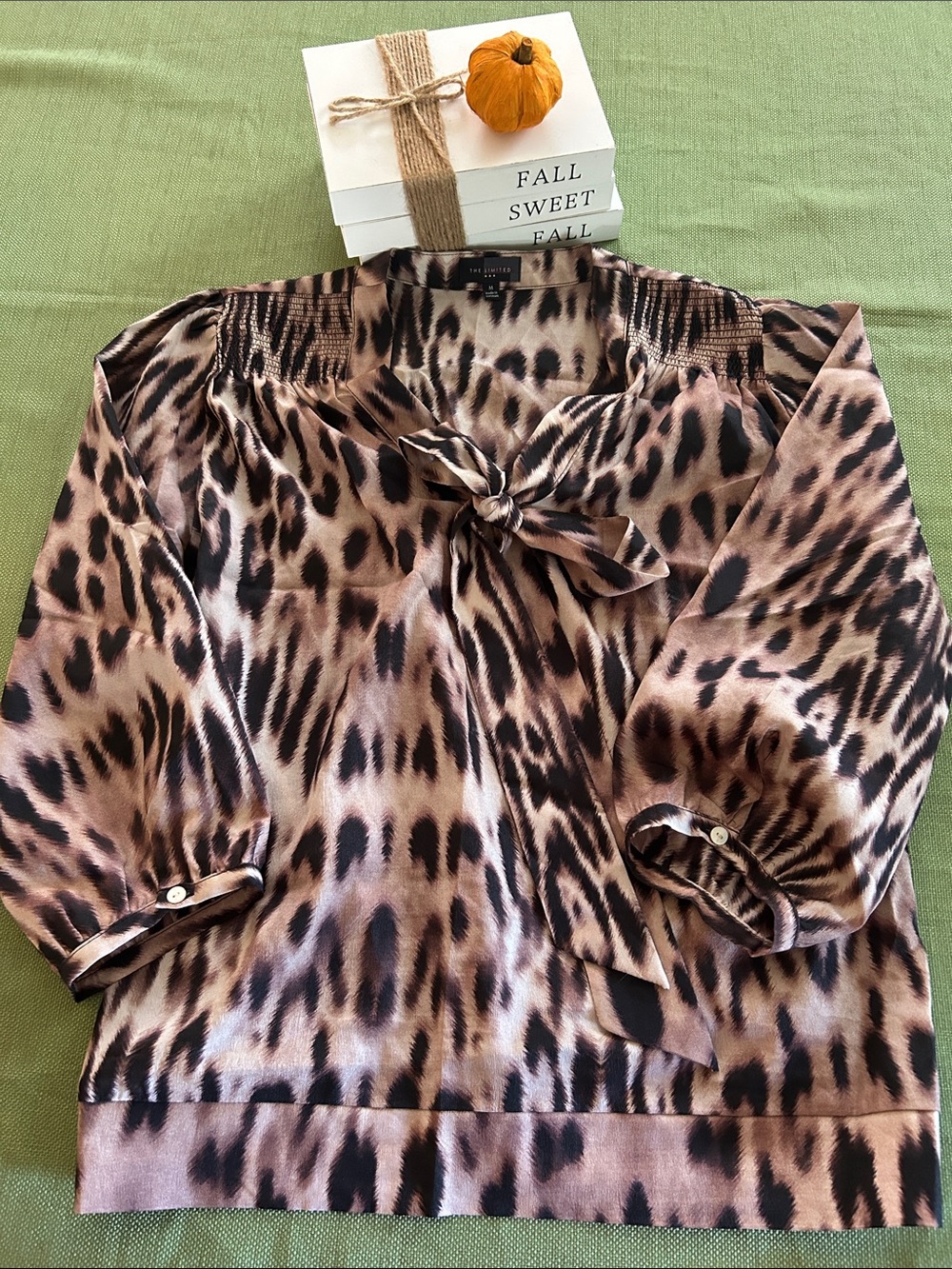 The Limited Leopard-Print Tie-Neck Blouse in Brown and Black